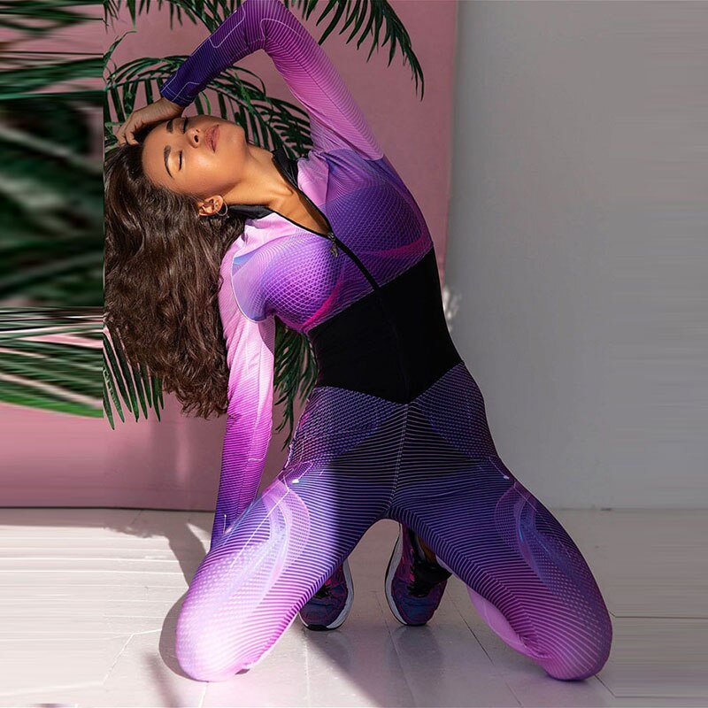 Oshoplive Printed Split-joint Long Sleeves Jumpsuit