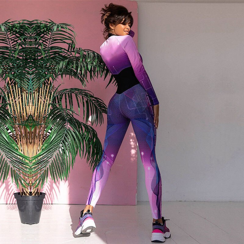 Oshoplive Printed Split-joint Long Sleeves Jumpsuit