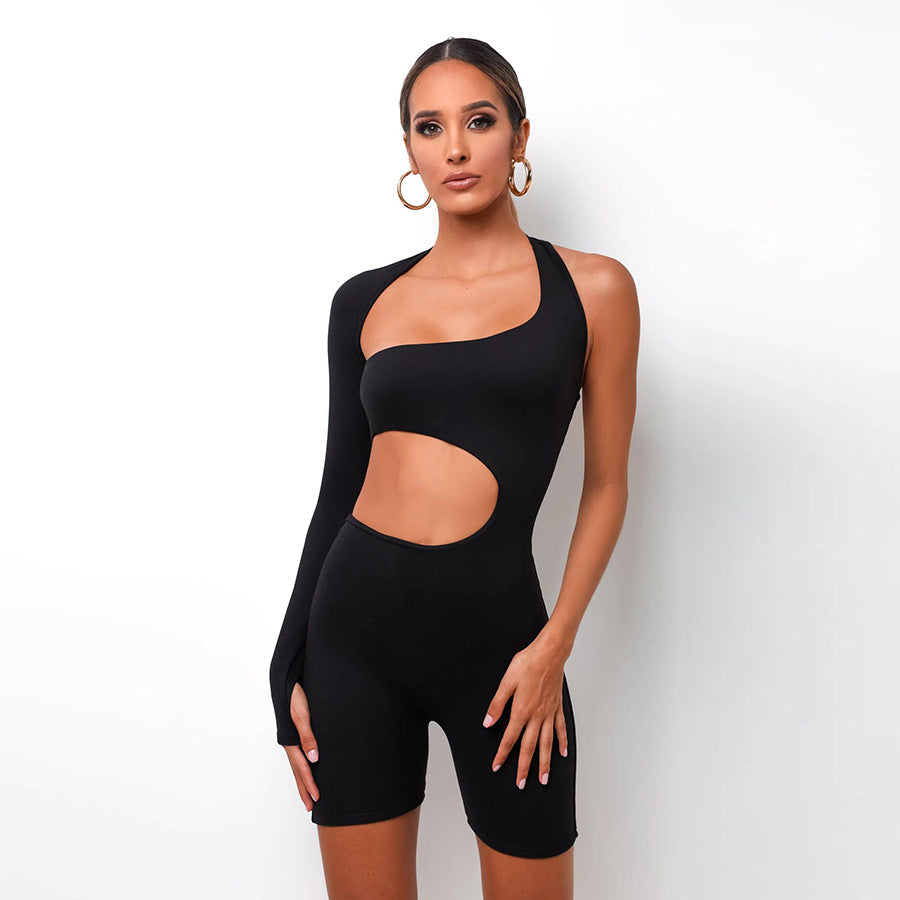 Summer Autumn Women Sexy Fitness Jumpsuit One Shoulder Skinny