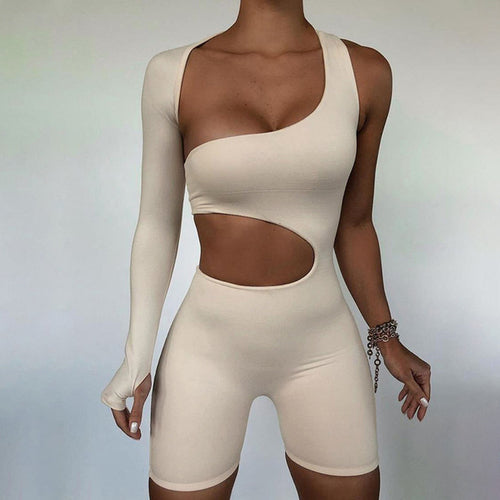 Summer Autumn Women Sexy Fitness Jumpsuit One Shoulder Skinny