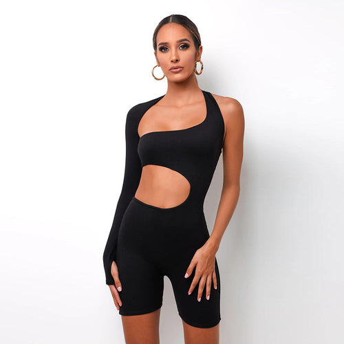 Summer Autumn Women Sexy Fitness Jumpsuit One Shoulder Skinny
