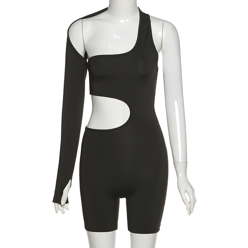 Summer Autumn Women Sexy Fitness Jumpsuit One Shoulder Skinny