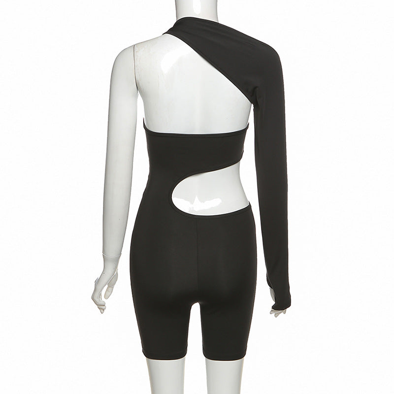 Summer Autumn Women Sexy Fitness Jumpsuit One Shoulder Skinny