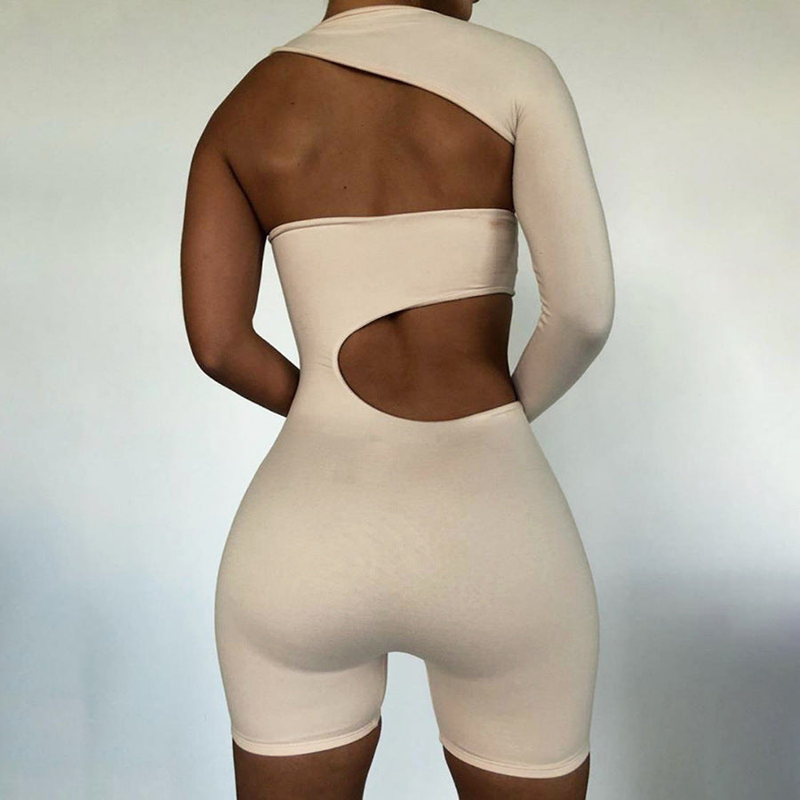 Summer Autumn Women Sexy Fitness Jumpsuit One Shoulder Skinny