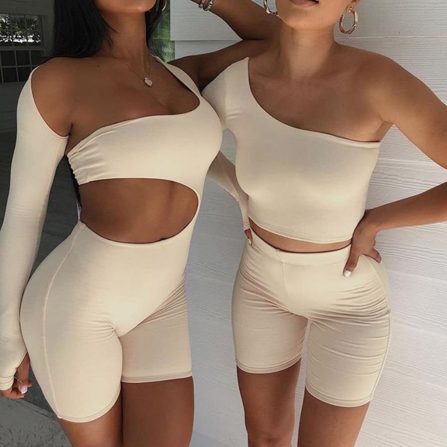 Summer Autumn Women Sexy Fitness Jumpsuit One Shoulder Skinny