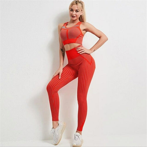 2023 Pad Stripe Seamless Yoga Set Women Fitness Clothing Sportswear