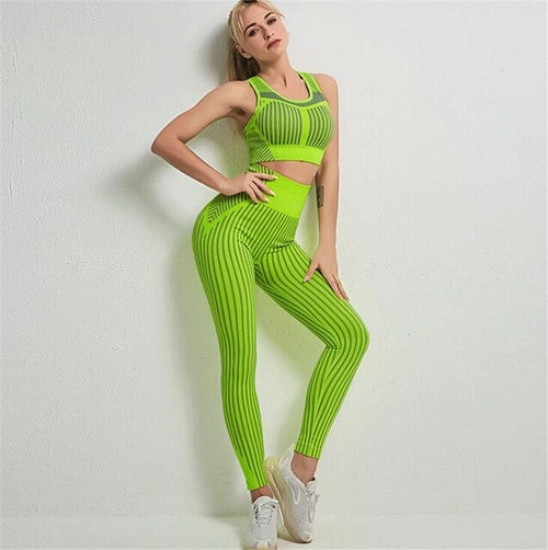 2023 Pad Stripe Seamless Yoga Set Women Fitness Clothing Sportswear