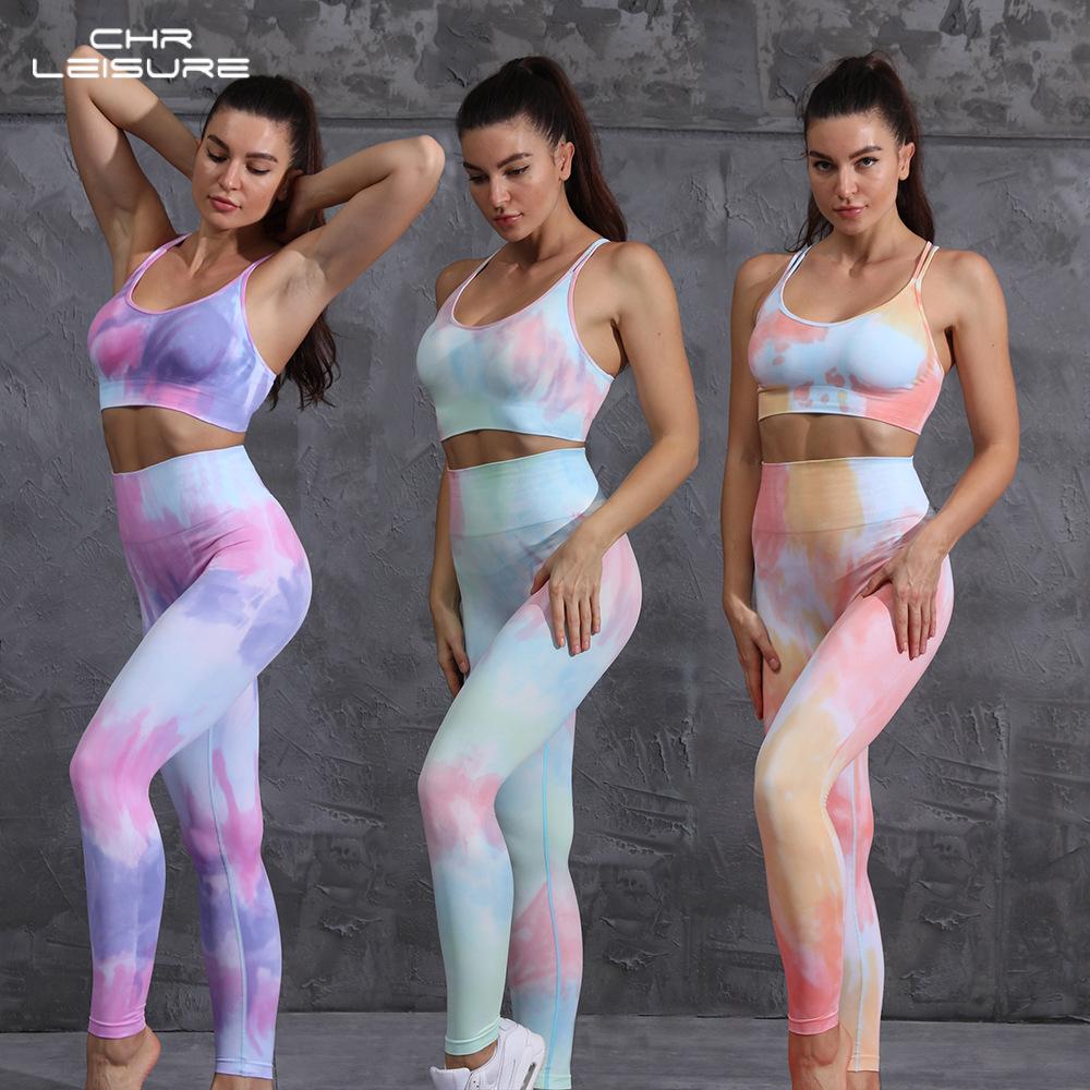 Chrleisure Woman Clothes Outfits Seamless Knitted Tie-dye Sportswear