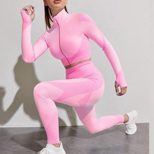 Women Tracksuit Outfits Yoga Set Fitness High Waist Leggings Gym