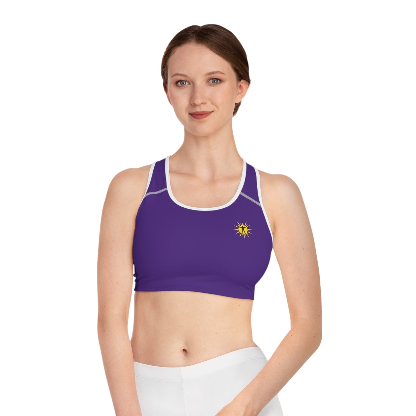 Purple Sunburst Sports Bra — "Ascend & Surpass" Racerback Activewear