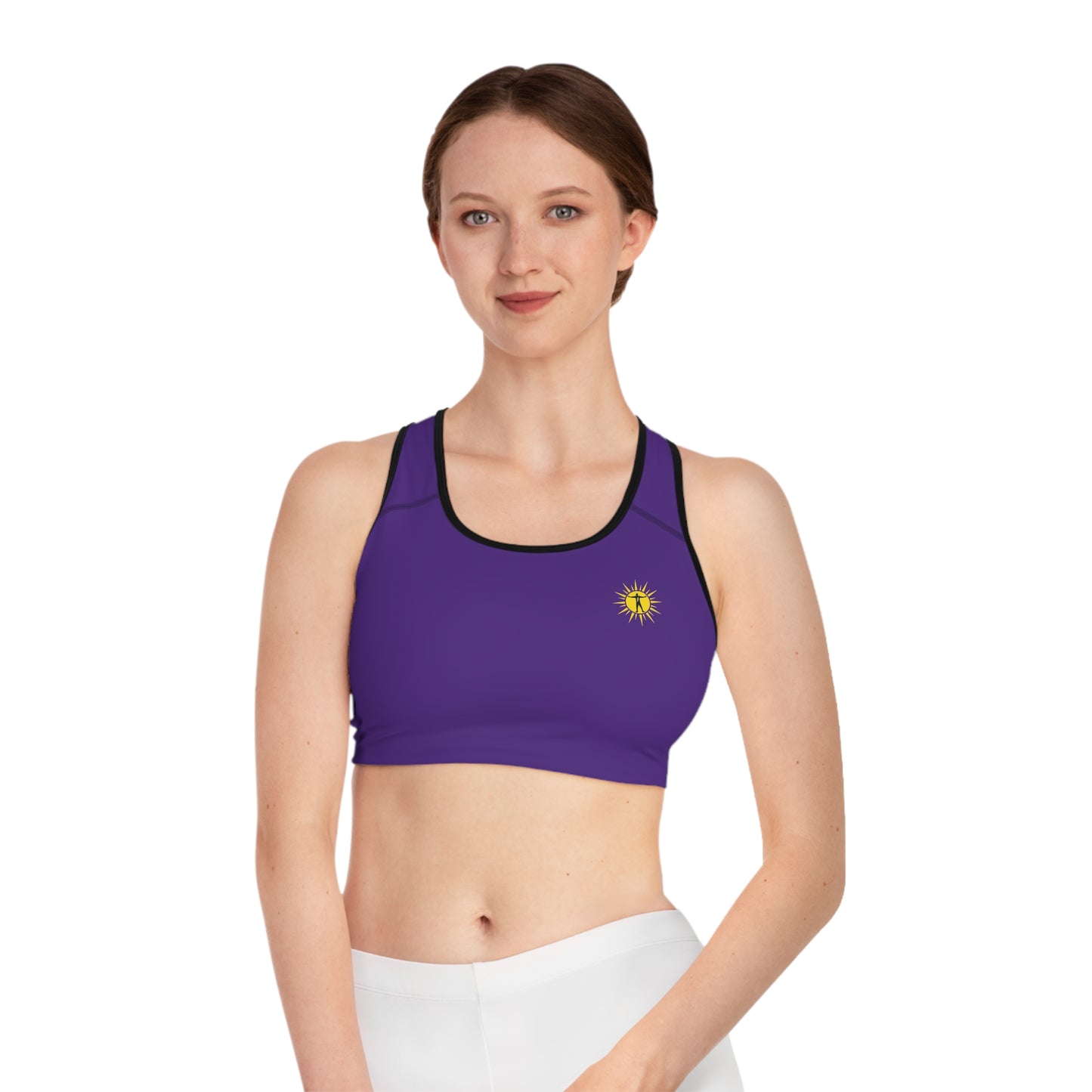 Purple Sunburst Sports Bra — "Ascend & Surpass" Racerback Activewear