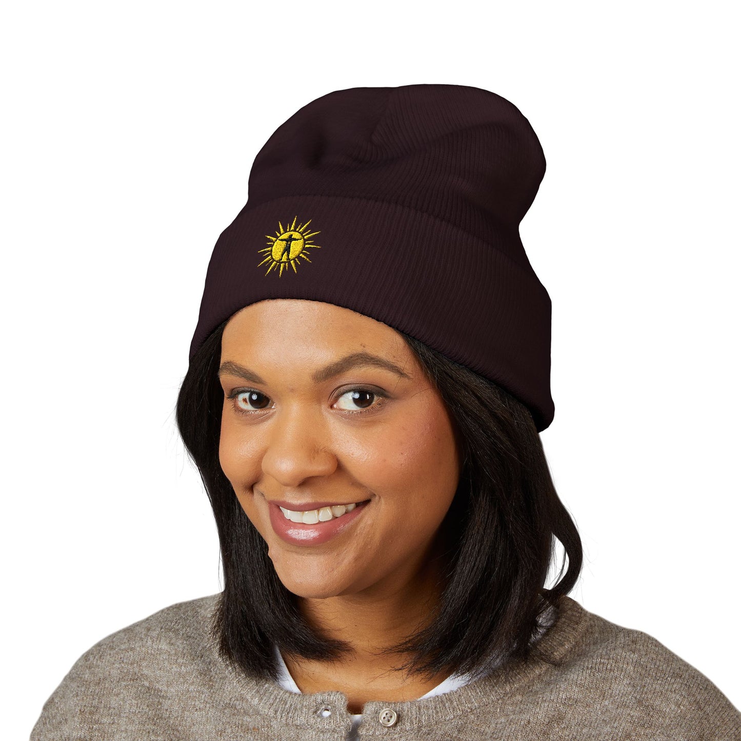 A&S Embroidered Sun Skull Cuffed Beanie