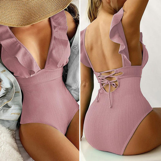 1-Piece High Waisted Swimwear W/ Ruffles