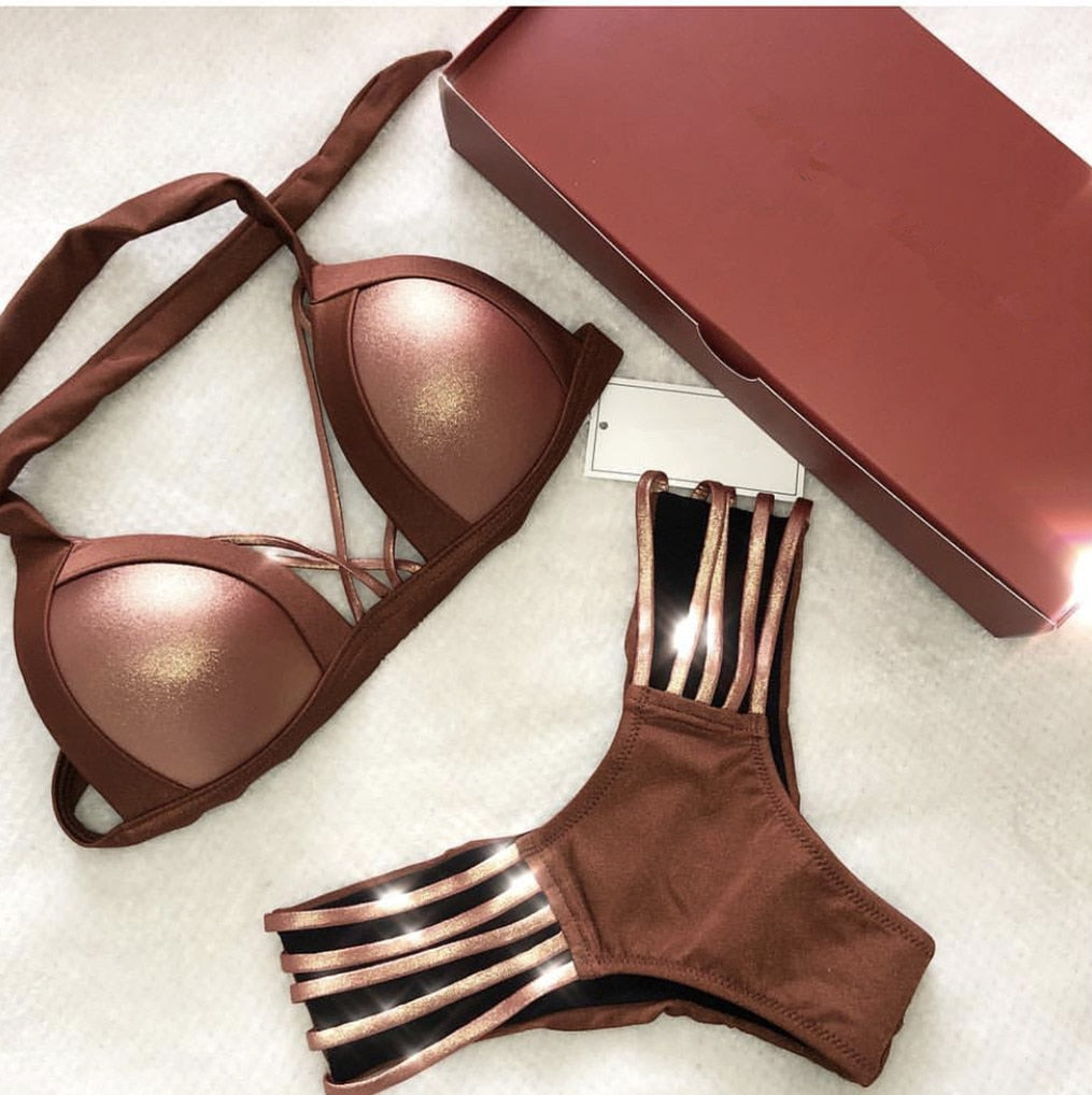 Gold Stripe Bikini Sets