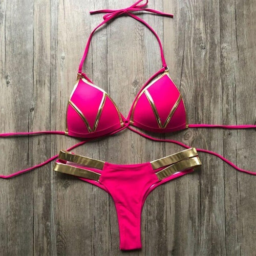 Gold Stripe Bikini Sets