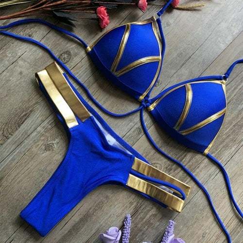 Gold Stripe Bikini Sets