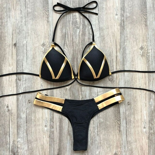 Gold Stripe Bikini Sets