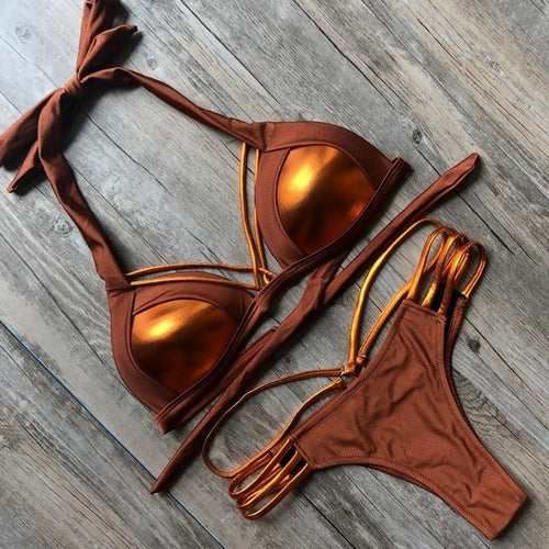 Gold Stripe Bikini Sets