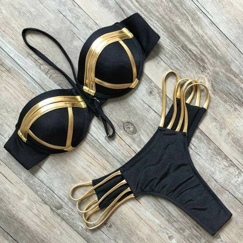 Gold Stripe Bikini Sets