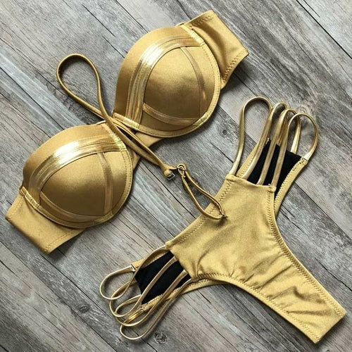 Gold Stripe Bikini Sets