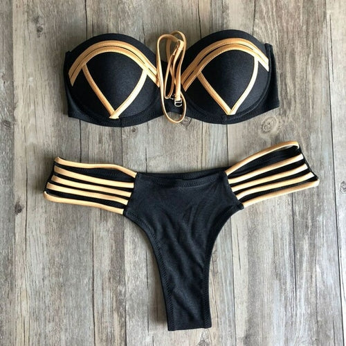 Gold Stripe Bikini Sets