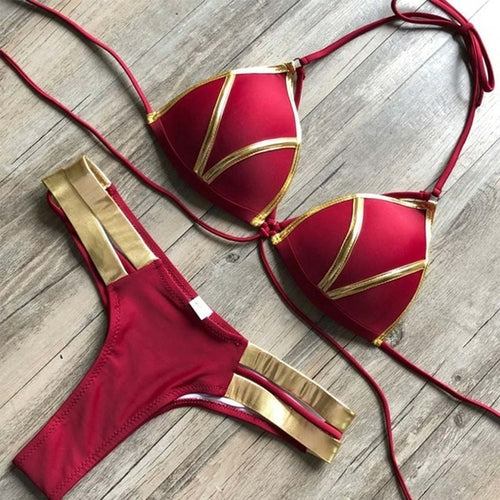 Gold Stripe Bikini Sets