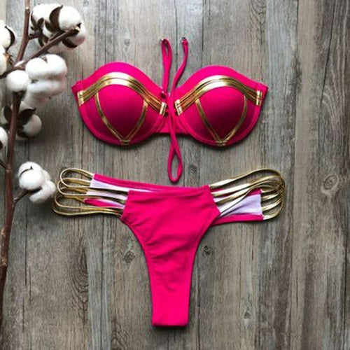 Gold Stripe Bikini Sets