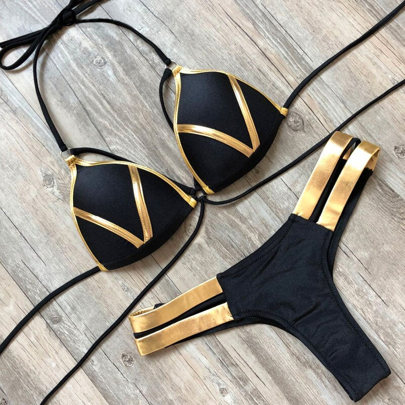 Gold Stripe Bikini Sets