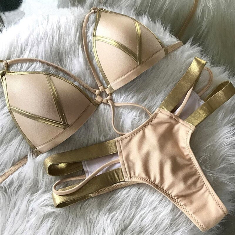 Gold Stripe Bikini Sets