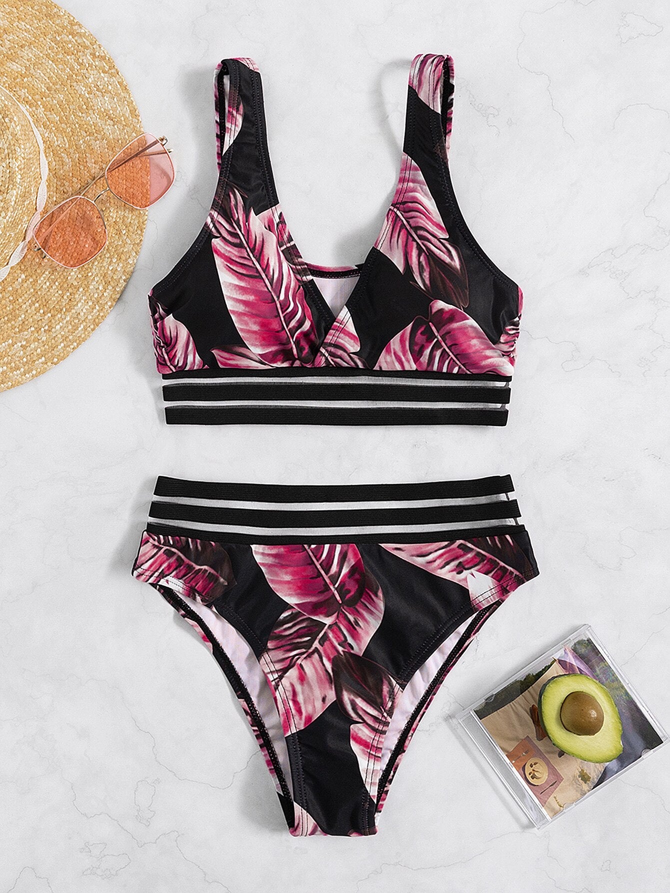 High Wasted Leaf Print Set