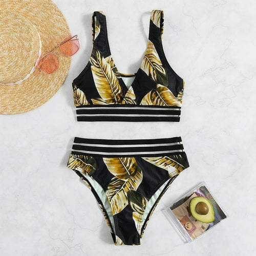 High Wasted Leaf Print Set