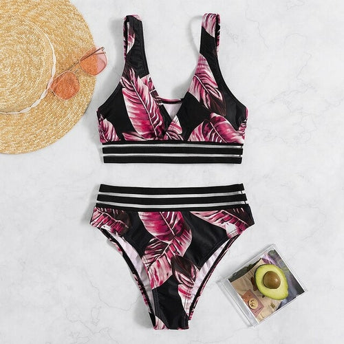 High Wasted Leaf Print Set