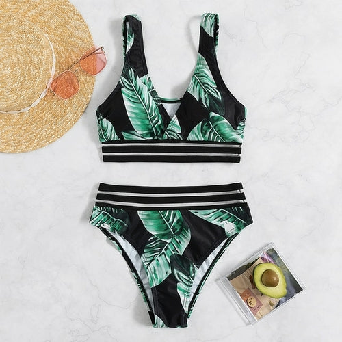 High Wasted Leaf Print Set