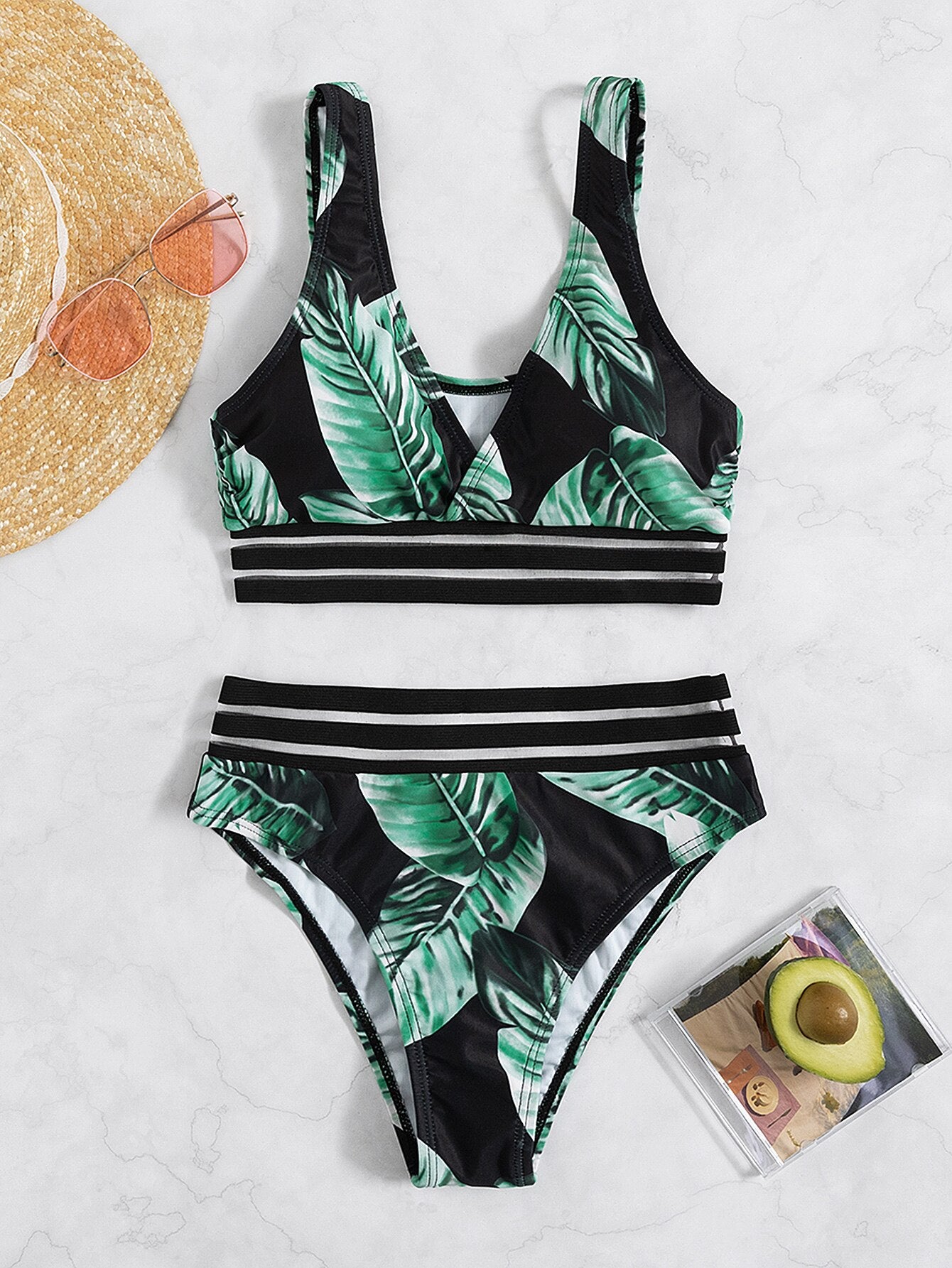 High Wasted Leaf Print Set