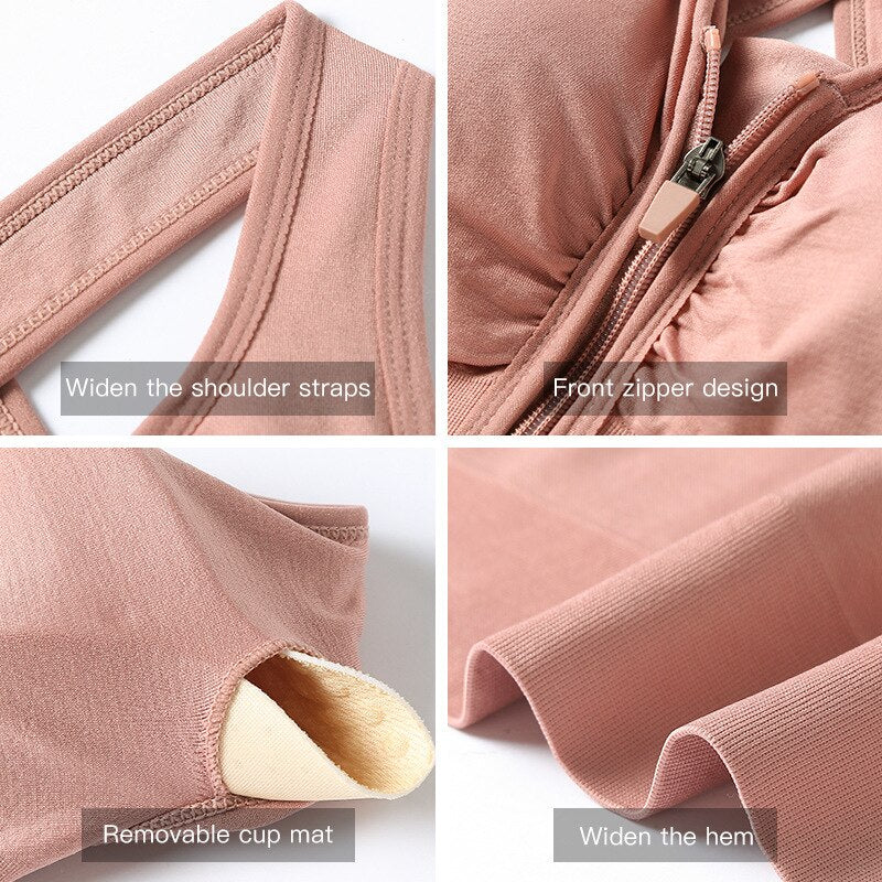 Padded Push Up Women's Sports Bra W/ Zipper