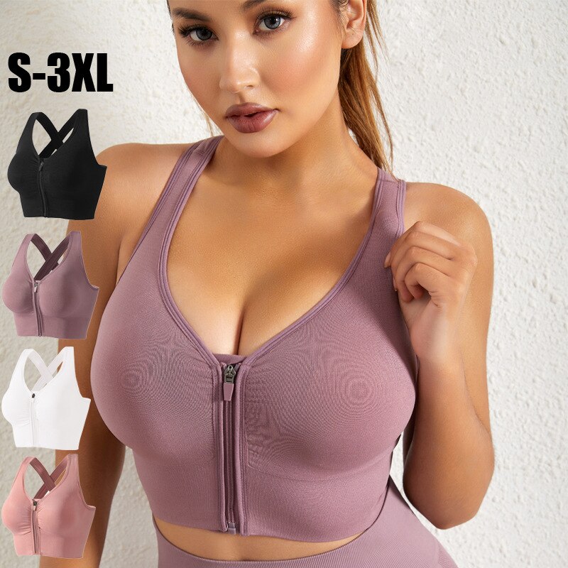 Padded Push Up Women's Sports Bra W/ Zipper