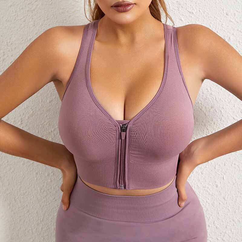 Padded Push Up Women's Sports Bra W/ Zipper
