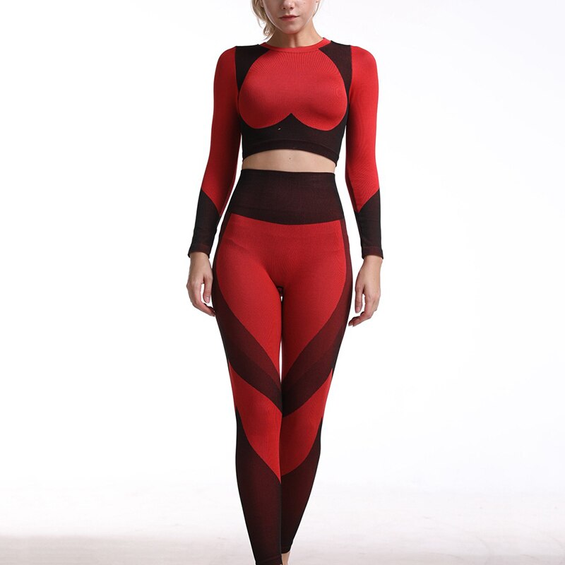 Women's Tracksuit Red Seamless Leggings Yoga Set